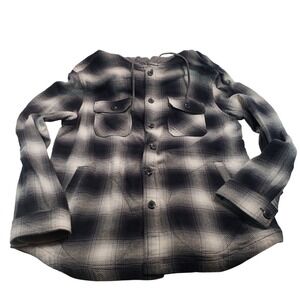 Flag & Anthem Mens Hooded Flannel Shirt Medium Black White Plaid COREOW070V